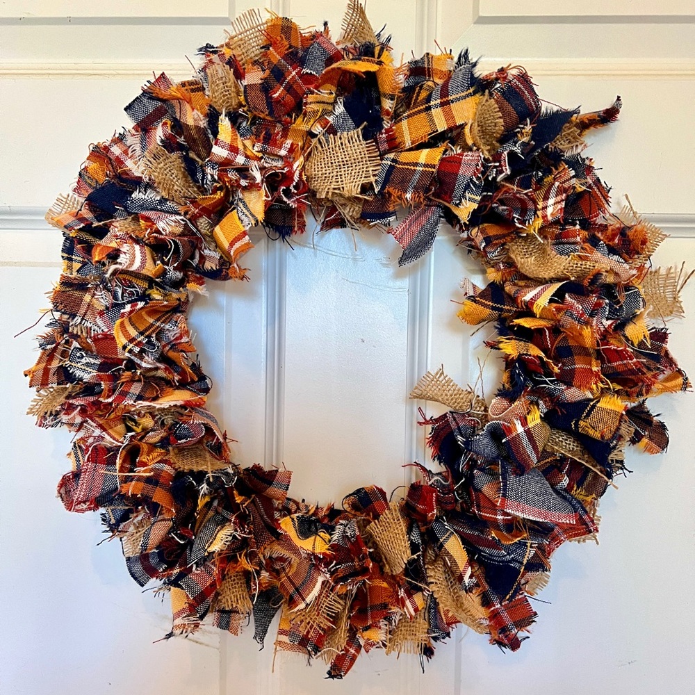 Flannel and Burlap Fall Rag Wreath